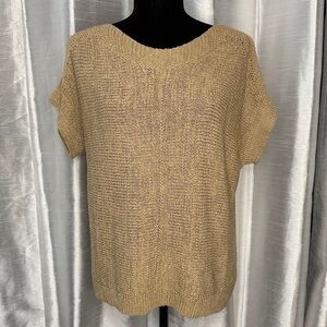 Pointelle Sweater Women’s Medium Oversized Short Sleeve Boatneck Knit Sweater